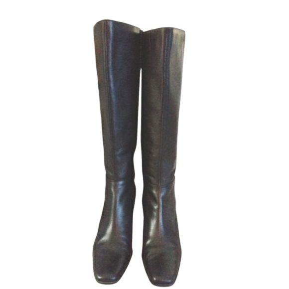 Black Knee High Heeled Leather Boots Women's size 9 - Picture 3 of 11